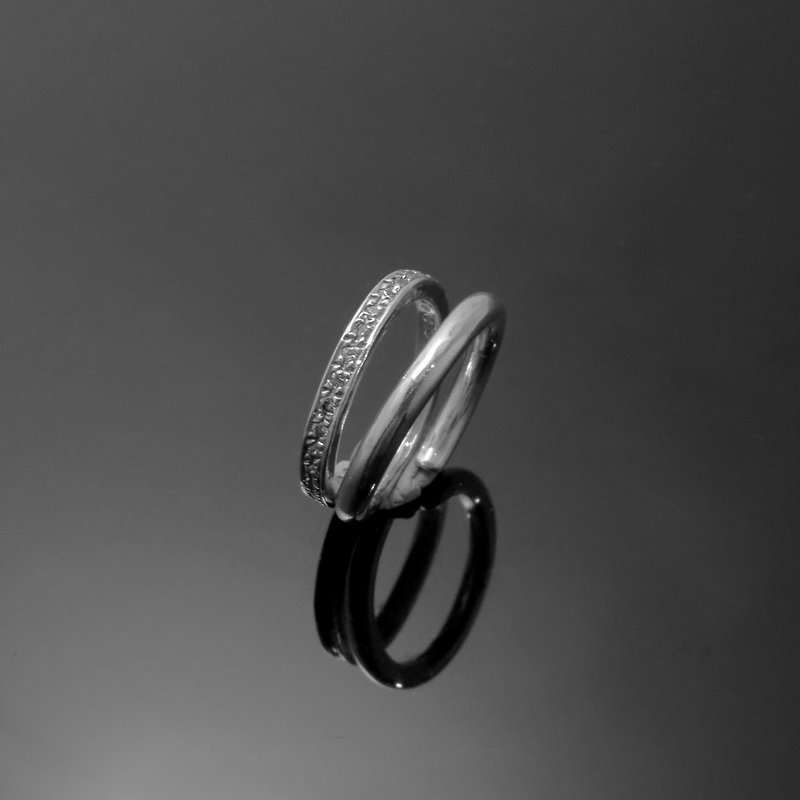 Stone Series / Stone diamond ring double ring / 925 Silver - แหวนทั่วไป - โลหะ สีเงิน