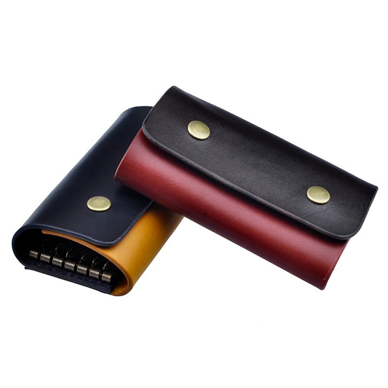 [DOZI leather hand made] two-color key case six hooks can be freely color matching - Keychains - Genuine Leather Multicolor