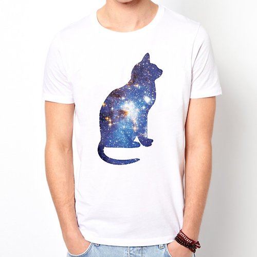 hipster Cosmic Cat 短袖T恤 白色 貓咪喵星宇宙設計銀河系時髦文青禮物