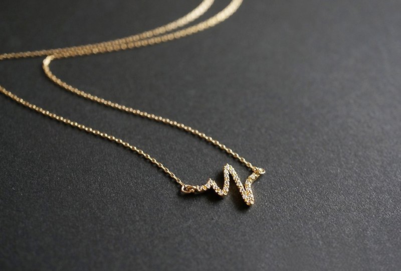 [14KGF] Necklace, 16KGP CZ "Heart Beat" - Necklaces - Other Metals Gold