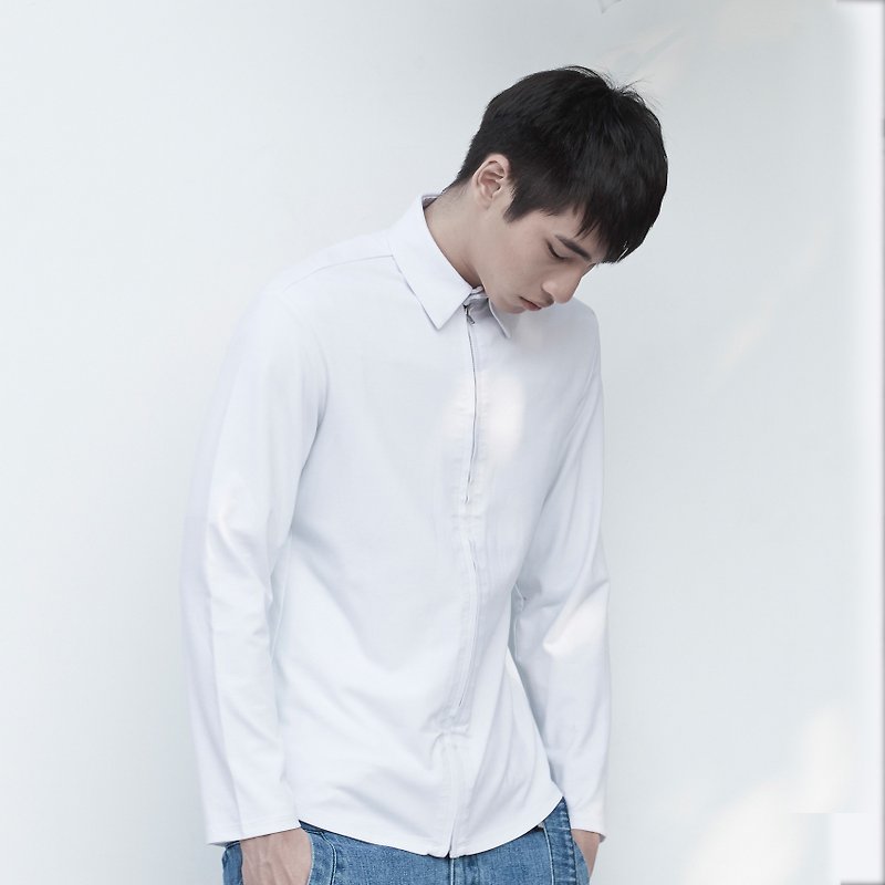 TRAN - 針織拉鍊襯衫 - 男襯衫/休閒襯衫 - 聚酯纖維 白色