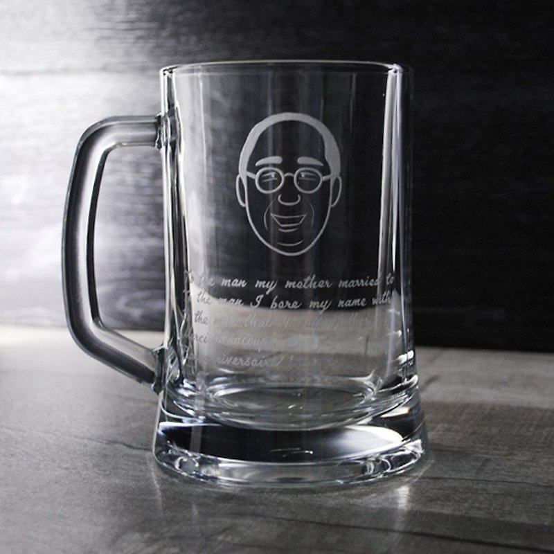 660cc [Pasabahce beer mug customized] (simple version) cute dad portrait mug father's day gift - ภาพวาดบุคคล - แก้ว สีดำ
