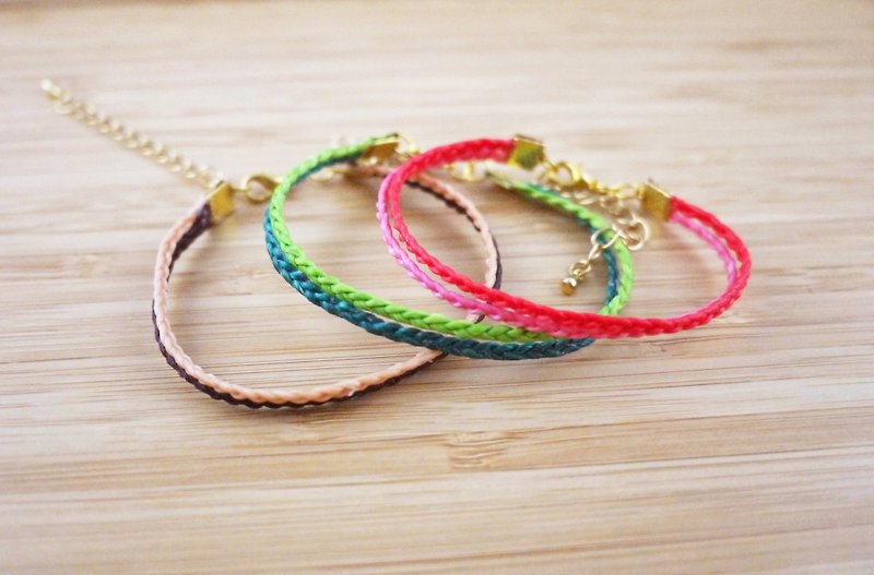 【Dance for Two】Silk Wax Thread Braided Bracelet - Bracelets - Other Materials Multicolor
