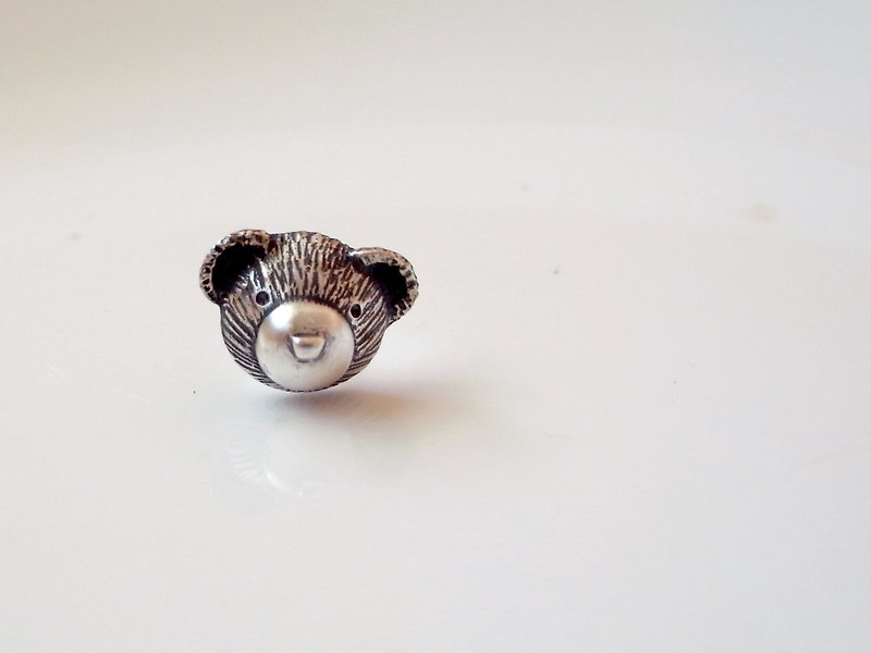 Teddy Bear No.25 Stud Earring--Sterling Silver--Silver Tiny Bear --Cute Bear - Earrings & Clip-ons - Silver Gray