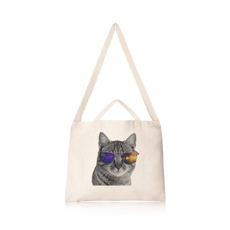 Universe meow cultural and creative wind horizontal canvas bag - Messenger Bags & Sling Bags - Other Materials 