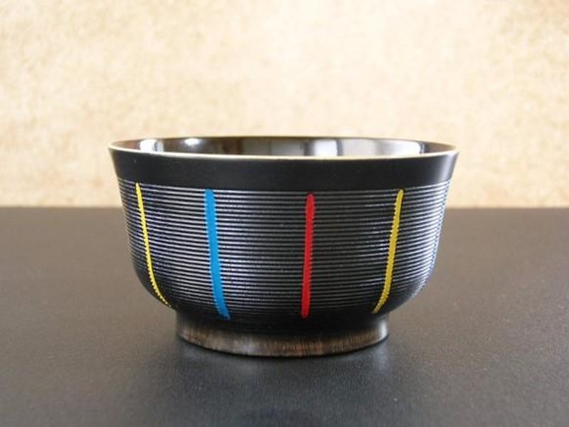 [Christmas gift] 小小的木碗 ＜小鉢型・線形紋＞／黑 x 直條紋 - 碗 - 木頭 黑色