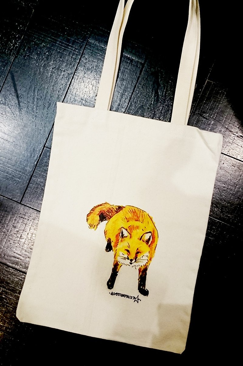 貓與狗與貓頭鷹的購物袋-06-狐狸先生 - 側背包/斜孭袋 - 棉．麻 白色
