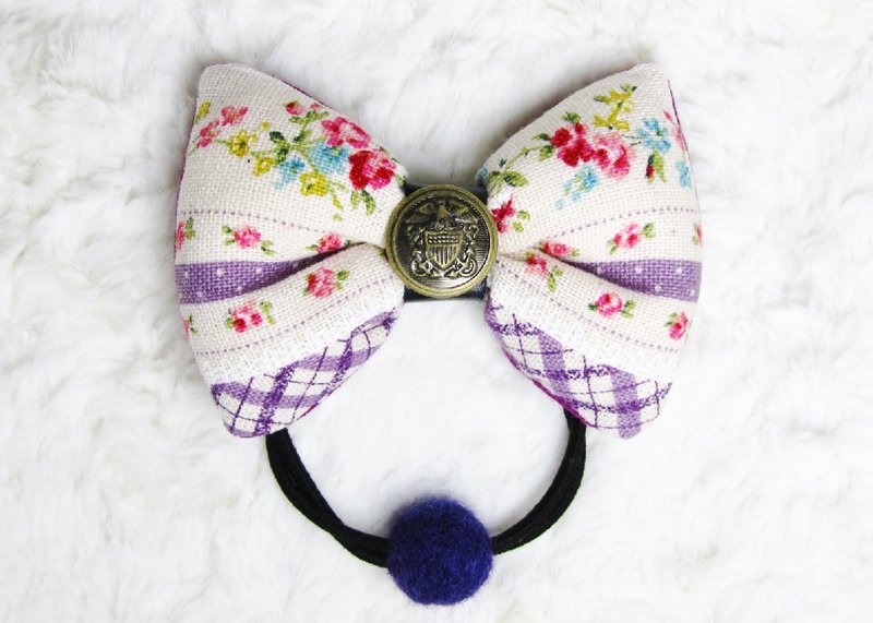 Phancy's手工蝴蝶結髮束/髮圈[05-Her garden & her room 她的花園與空間] - Hair Accessories - Other Materials Purple