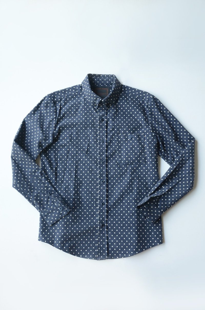 Dot Shirt/Dot Shirt - เสื้อเชิ้ตผู้ชาย - ผ้าฝ้าย/ผ้าลินิน สีน้ำเงิน