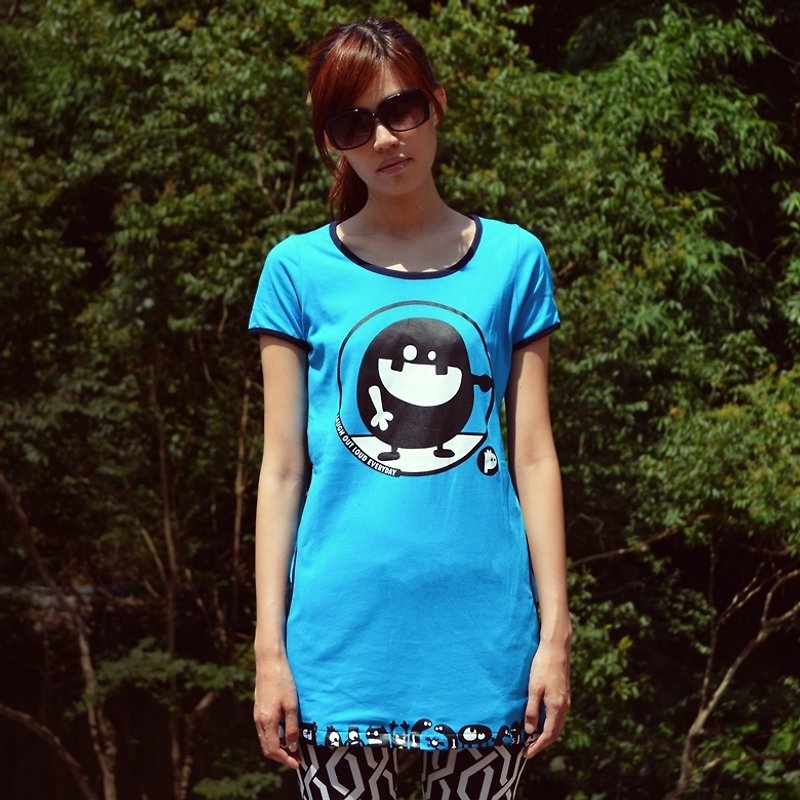 【Peej】'Ha Ha Ha' Combed cotton t-shirt / Blue - เสื้อยืดผู้หญิง - ผ้าฝ้าย/ผ้าลินิน สีน้ำเงิน