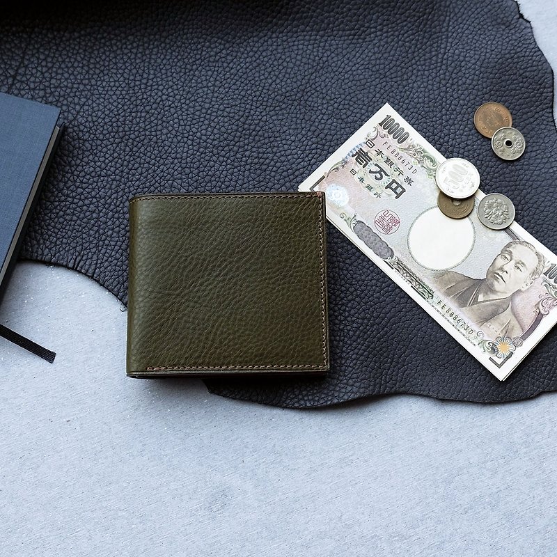 isni  cards &coin short wallet  handmade leather - กระเป๋าสตางค์ - หนังแท้ สีเขียว