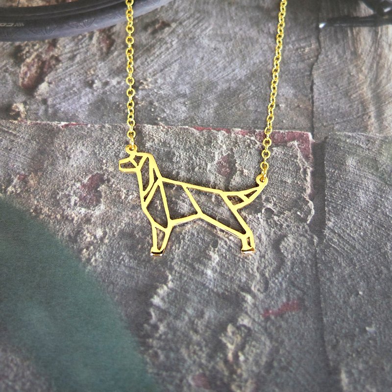 Irish Setter Necklace Gift for Dog Lover, Origami Jewelry, Gold Plated Brass - 項鍊 - 銅/黃銅 金色