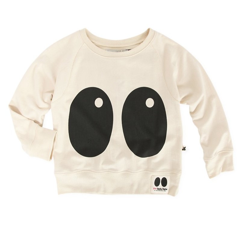 [Swedish children's clothing] Infant organic cotton big eye top 6M to 3 years old white - Tops & T-Shirts - Cotton & Hemp White