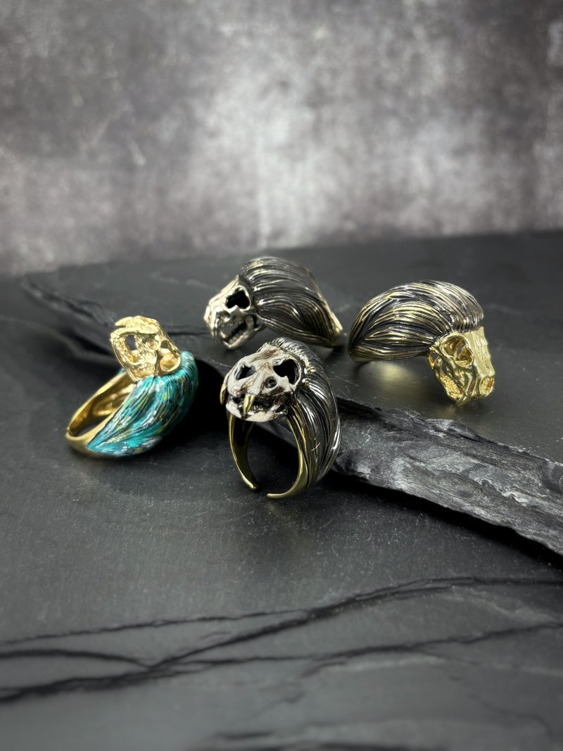 Zodiac Leo Lion Skull Ring, Adjustable Size Available in 4 Colourways. - แหวนทั่วไป - โลหะ 