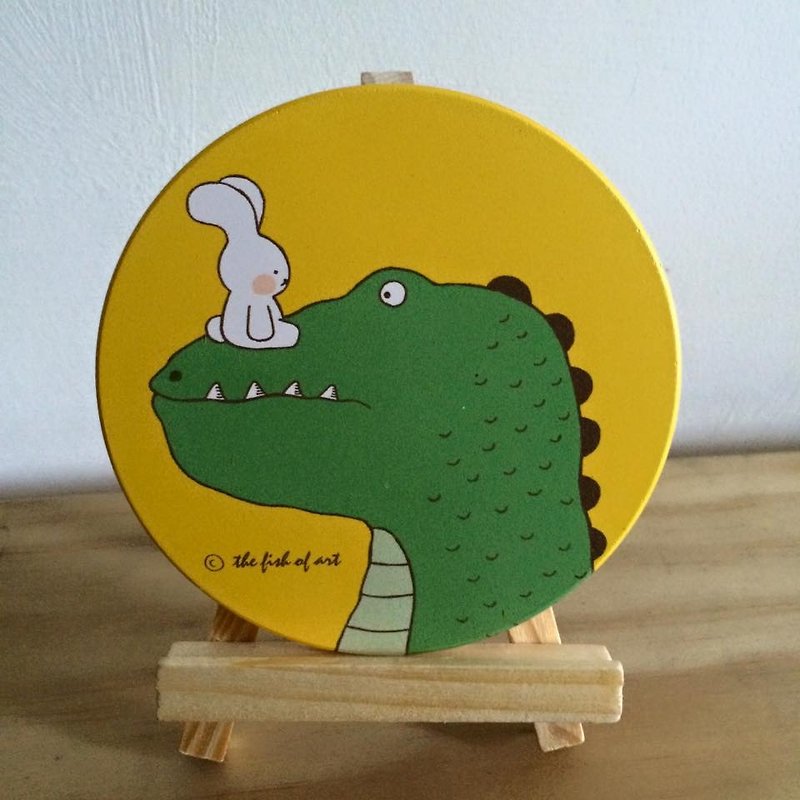 "Art of the fish," Look at me, listen to me (yellow background) illustration ceramic absorbent coasters --A0006 - Coasters - Other Materials Multicolor