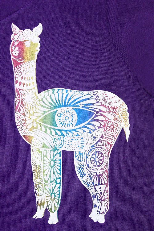 Travel Handprint Hooded Inner Brushed Jacket-Peruvian Alpaca/Grass Mud Horse (Purple)