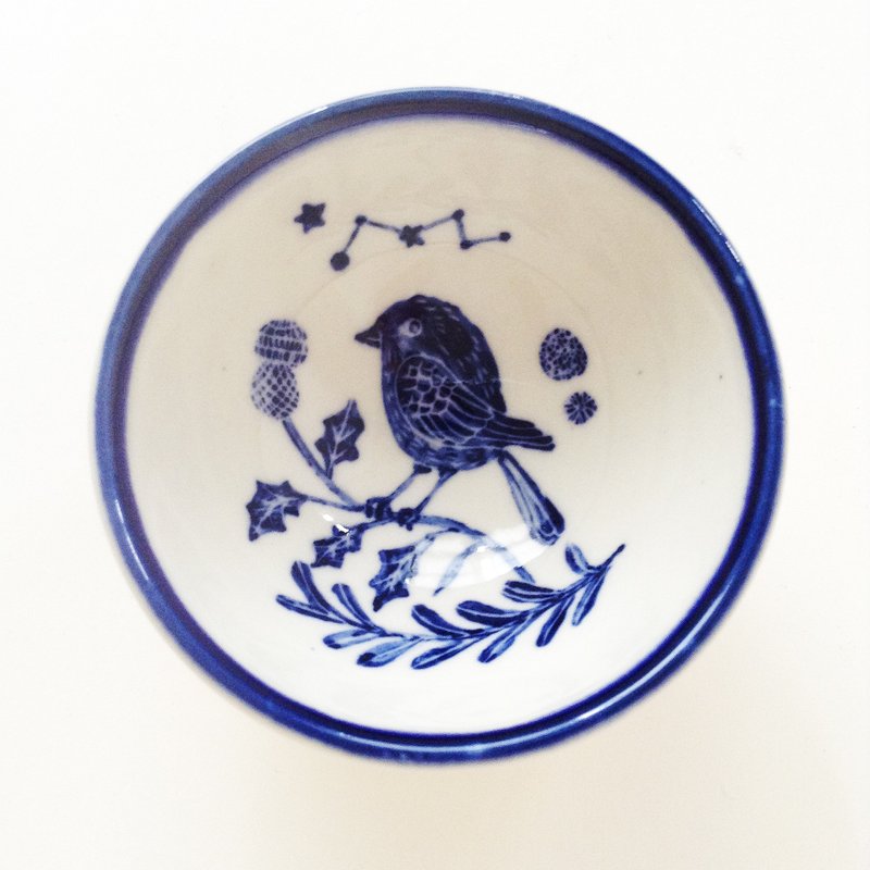 Painted small cup - Blue Bird and Star - ถ้วย - เครื่องลายคราม สีน้ำเงิน