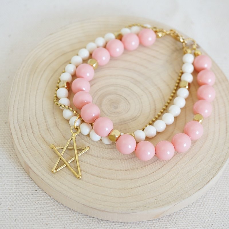 Macaron Color Crystal Pearl Bracelet - Bracelets - Copper & Brass Pink