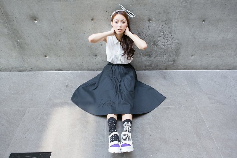 SUMI ● DREAM chains ● 4SF305_ embroidered black skirt Peng Peng - Skirts - Cotton & Hemp Black