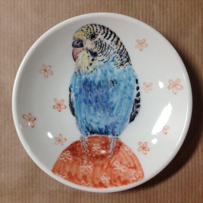 樂樂和小花-鸚鵡手繪小碟 - 碟子/醬料碟 - 其他材質 多色