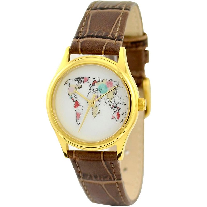 Women's World Map watches gold shell - นาฬิกาผู้หญิง - โลหะ หลากหลายสี