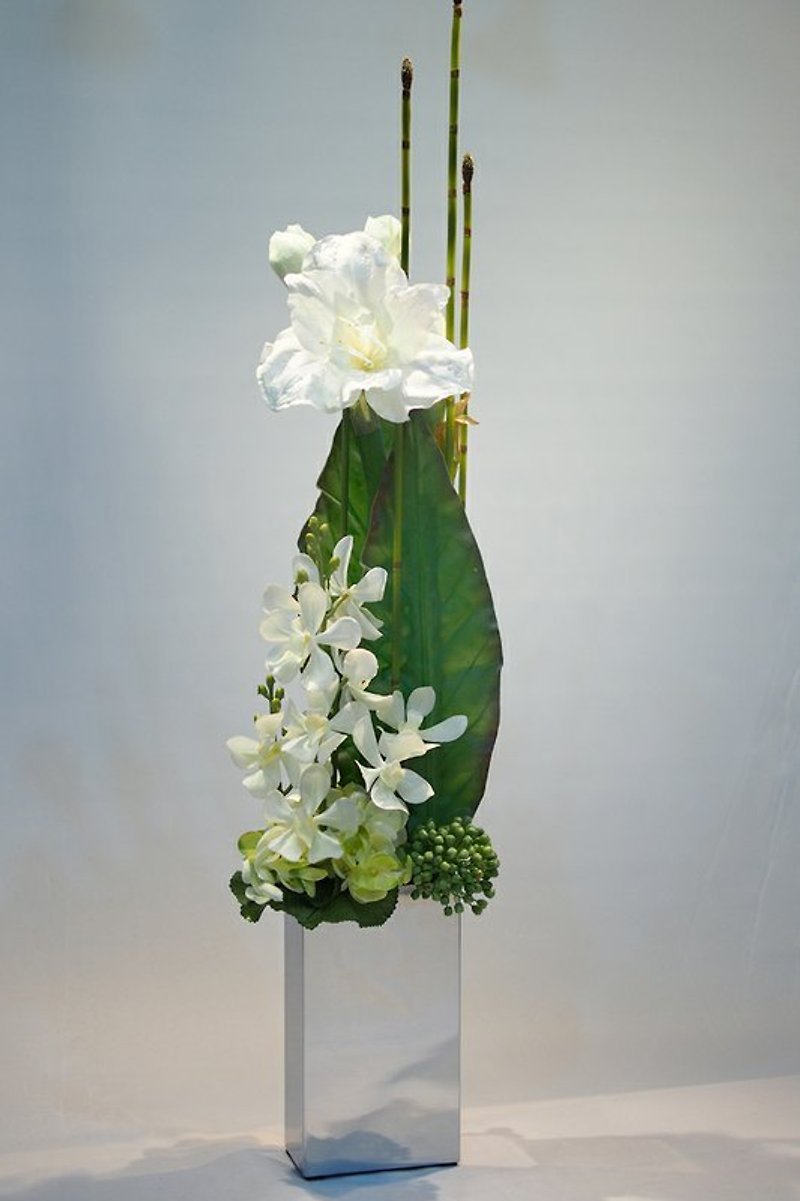【人造花藝】現代風白萬代蘭不鏽鋼花飾 - 植栽/盆栽 - 其他材質 綠色