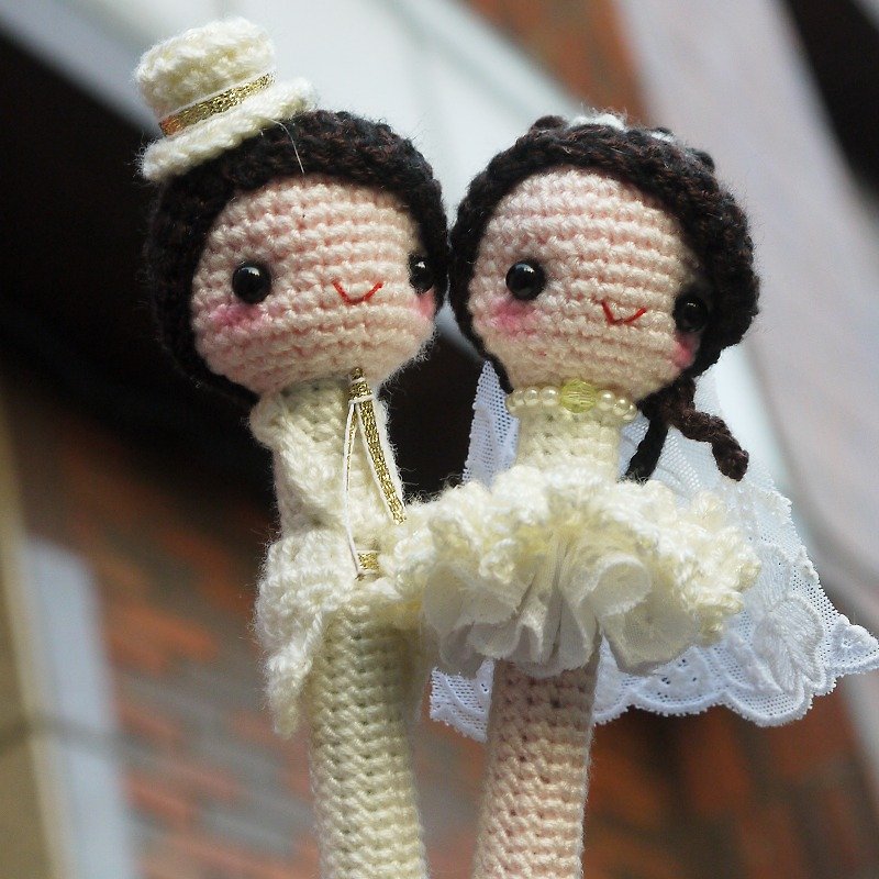 "Hand-made Woolen Yarn" Wedding Style Signature Pen ♥ Ｑ Baby Western-style Yarn ♥ - Stuffed Dolls & Figurines - Other Materials White