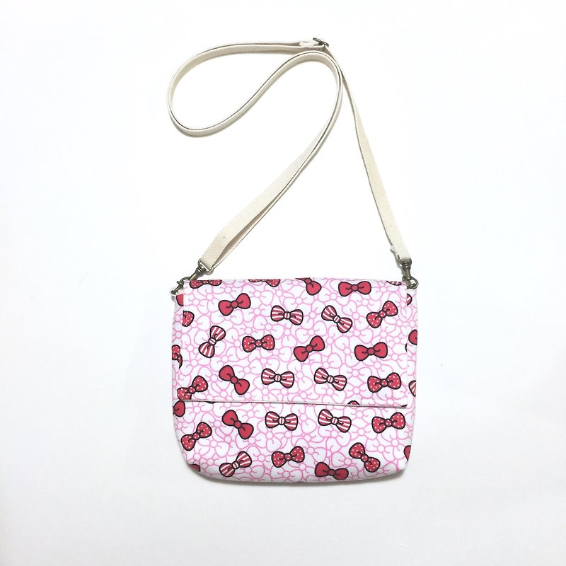MINIxROSE pink bow thick toast bag / oblique backpack / shoulder bag / free print name attached leather standard - Messenger Bags & Sling Bags - Other Materials Pink