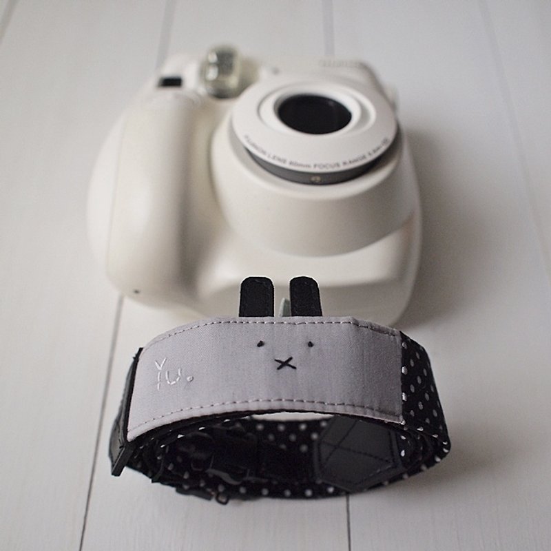hairmoX rabbit double-hanging camera strap-black dot + gray (double eyelet) - Camera Straps & Stands - Cotton & Hemp Black