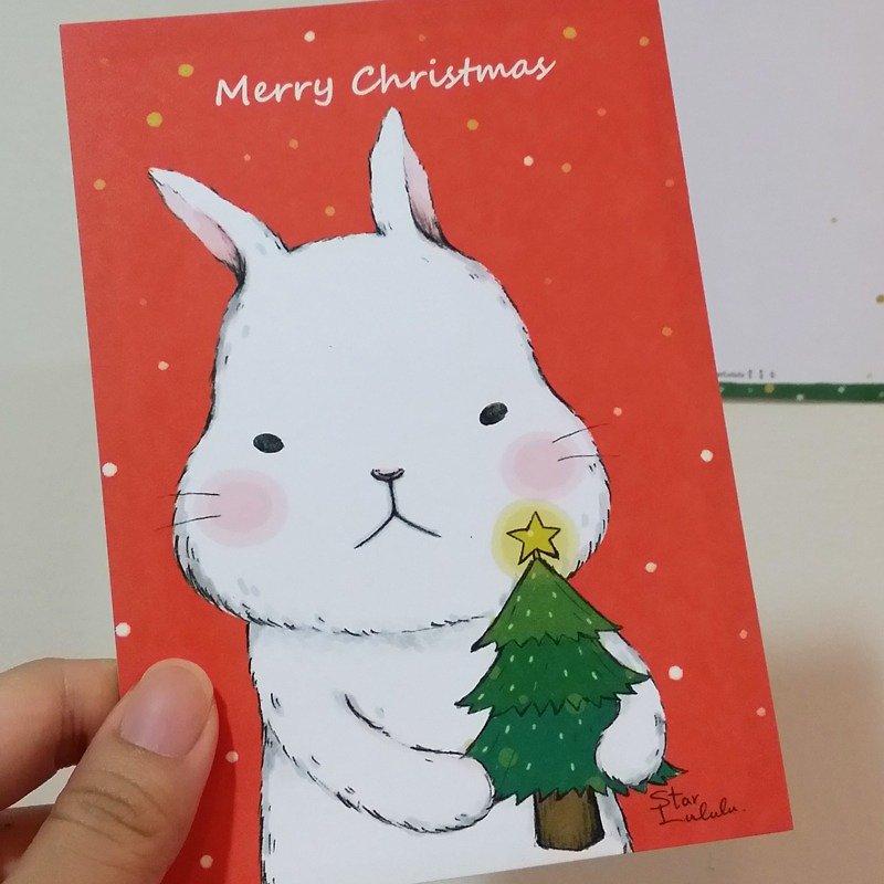 StarLululu Big White Rabbit Over Christmas - Postcard / Christmas Card (3 In) (Send Envelope) - การ์ด/โปสการ์ด - กระดาษ สีแดง