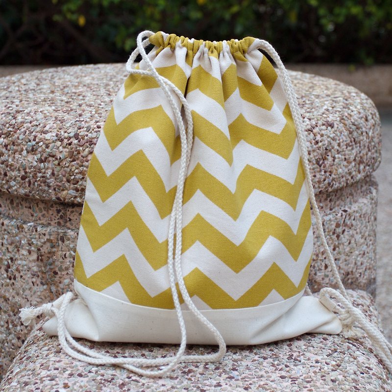 Silverbreeze~ Bundle Back Backpack ~V-shape Pattern) (B51) - Drawstring Bags - Cotton & Hemp Gold