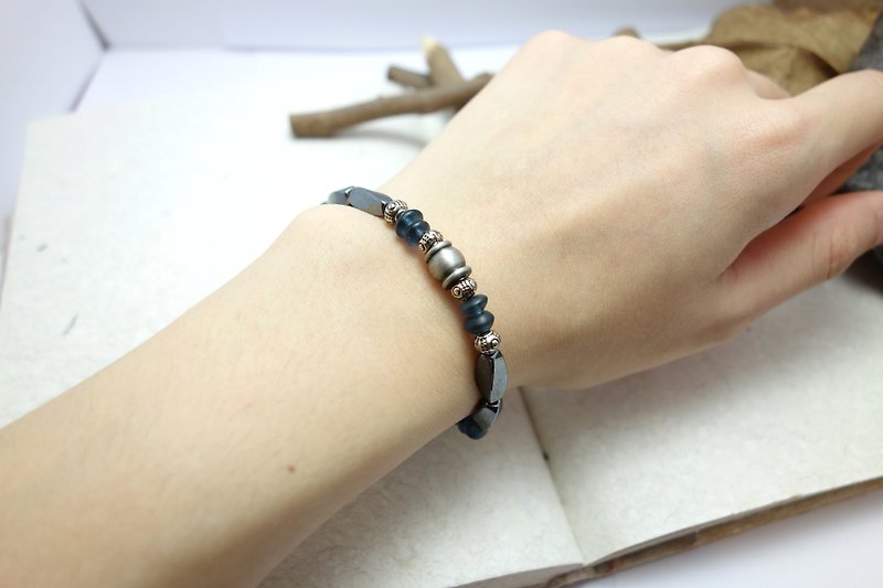 Bracelet Black Gallstone*Glazed*Ancient Silver Personality Bracelet - Bracelets - Other Materials Gray