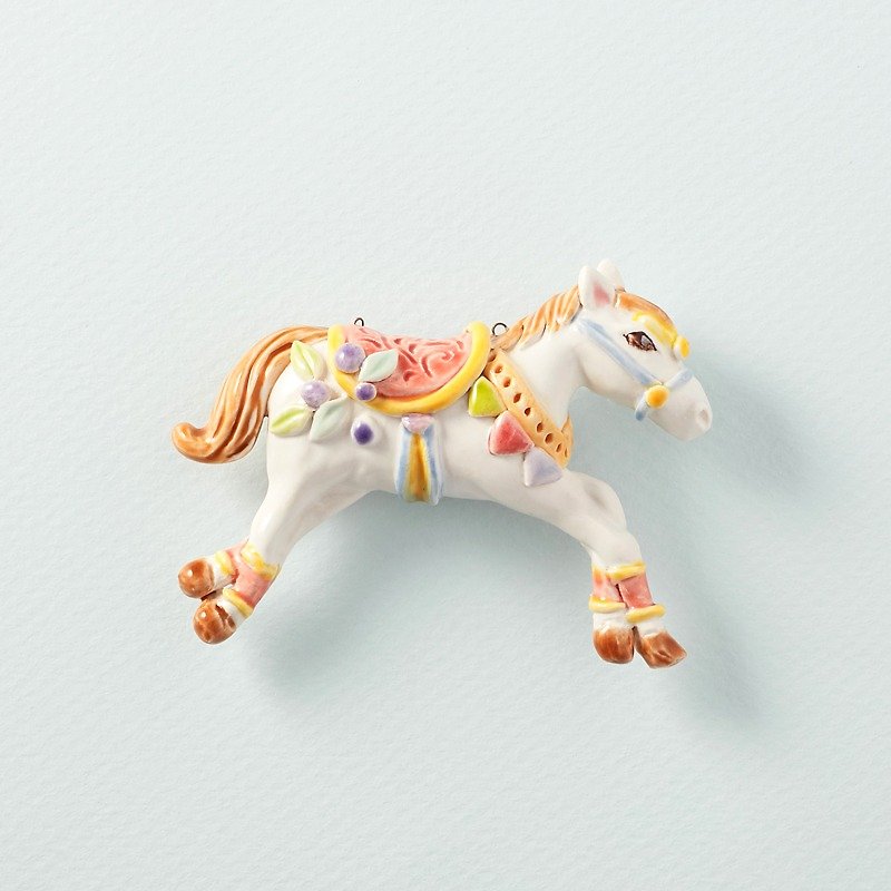 手作り陶器 - 小さな馬のブローチピン - チョーカー - 磁器 ホワイト