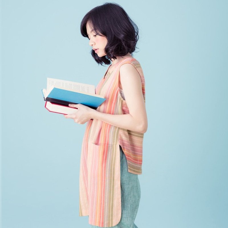 Xu Xu children ♪ cheese Yegu shape vest striped aprons - Women's Tops - Other Materials Orange