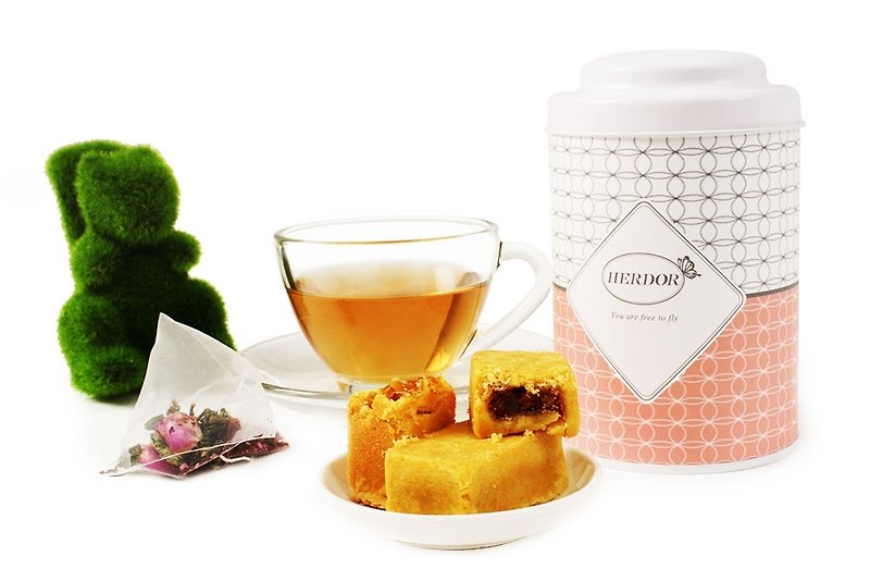 Gift tea with pastries - light dance Versailles (Rose oolong) tea bags of canned pineapple cake [+] HERDOR tea gift - ชา - อาหารสด สีแดง