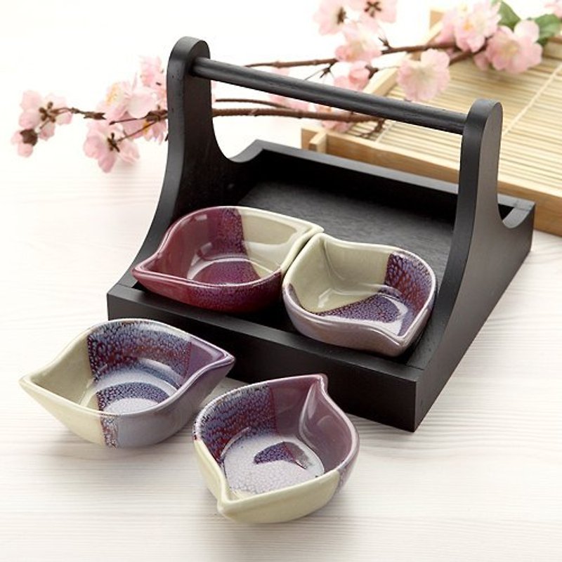 【Glazed leaves】Seasoning sauce plate set - Small Plates & Saucers - Other Materials Khaki