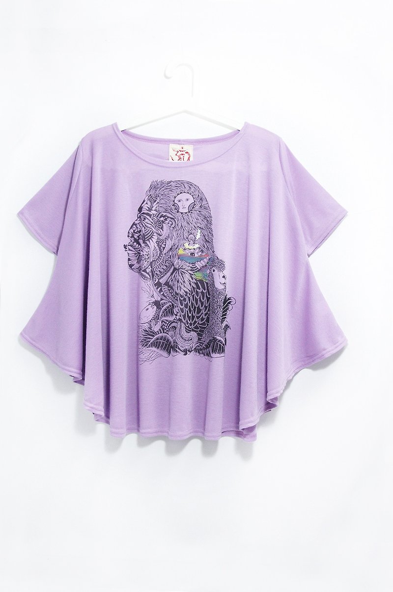 Natural feel draped round pendulum travel T / blouse-South American Indian (light purple) - Women's Tops - Cotton & Hemp Purple