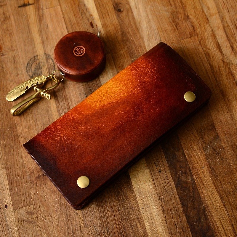 Cans Handmade Pure Handmade Sunset Color Vegetable Tanned Customized Truck Wallet Men's Long Wallet Wallet Money Clip - กระเป๋าสตางค์ - หนังแท้ สีนำ้ตาล