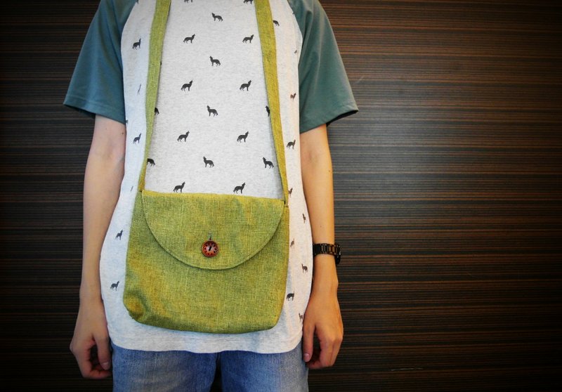 麻料斜背包(綠) - 側背包/斜背包 - 其他材質 綠色