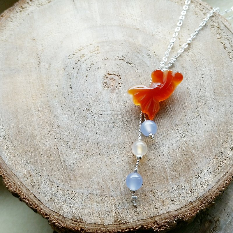 Goldfish blue agate chalcedony agate Silver plated chain clavicle - Necklaces - Gemstone Orange