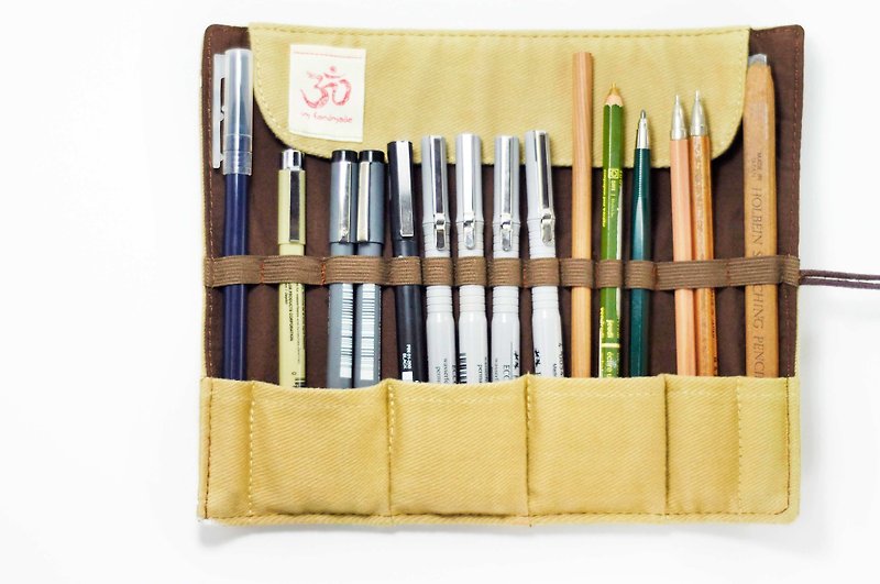 情人節禮物 手感捲軸/春捲筆袋 - 筆的米色房子 ( 心靈之圖系列旅行記憶 )僅存一件 - 鉛筆盒/筆袋 - 棉．麻 黃色