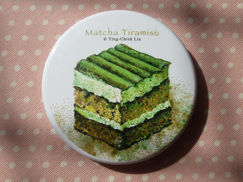 Matcha Tiramisu Cake Portable Mirror Box Cosmetic Mirror Small Mirror - อุปกรณ์แต่งหน้า/กระจก/หวี - แก้ว สีเขียว