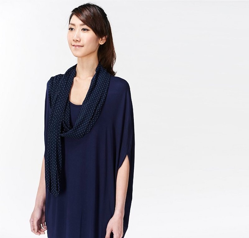Oval scarf design dress/top-Blue - ชุดเดรส - ผ้าฝ้าย/ผ้าลินิน สีน้ำเงิน