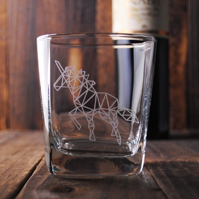 295cc [MSA] geometric glass engraving Unicorn Square whiskey cup fairy tale universe galaxy custom - Other - Glass 