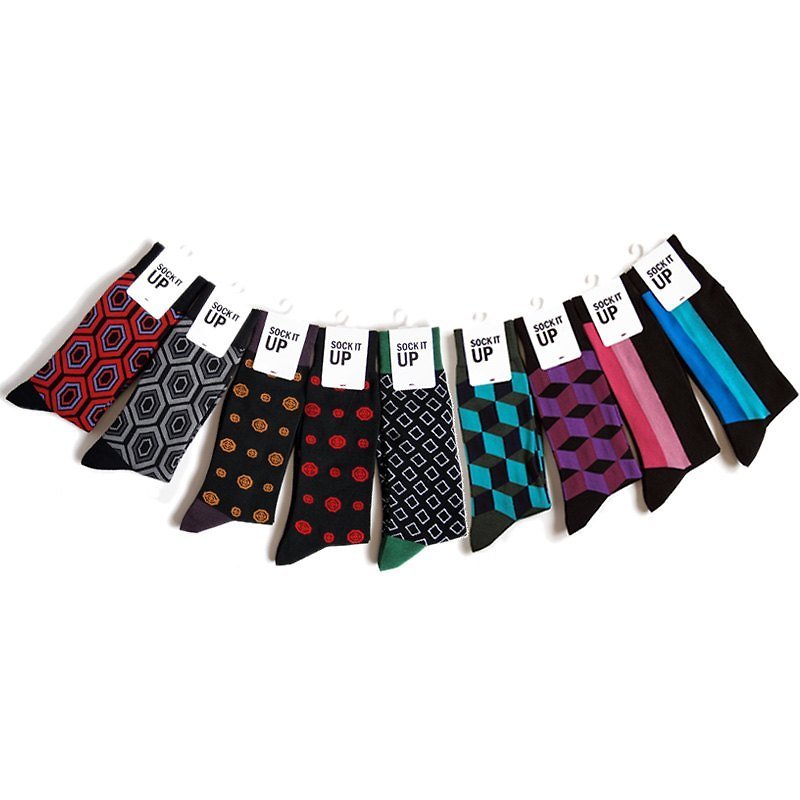 SOCK IT UP Made in Taiwan 200-pin jacquard pattern middle tube gentleman socks‧Select ten pairs of 2000 yuan zone - Dress Socks - Other Materials Multicolor