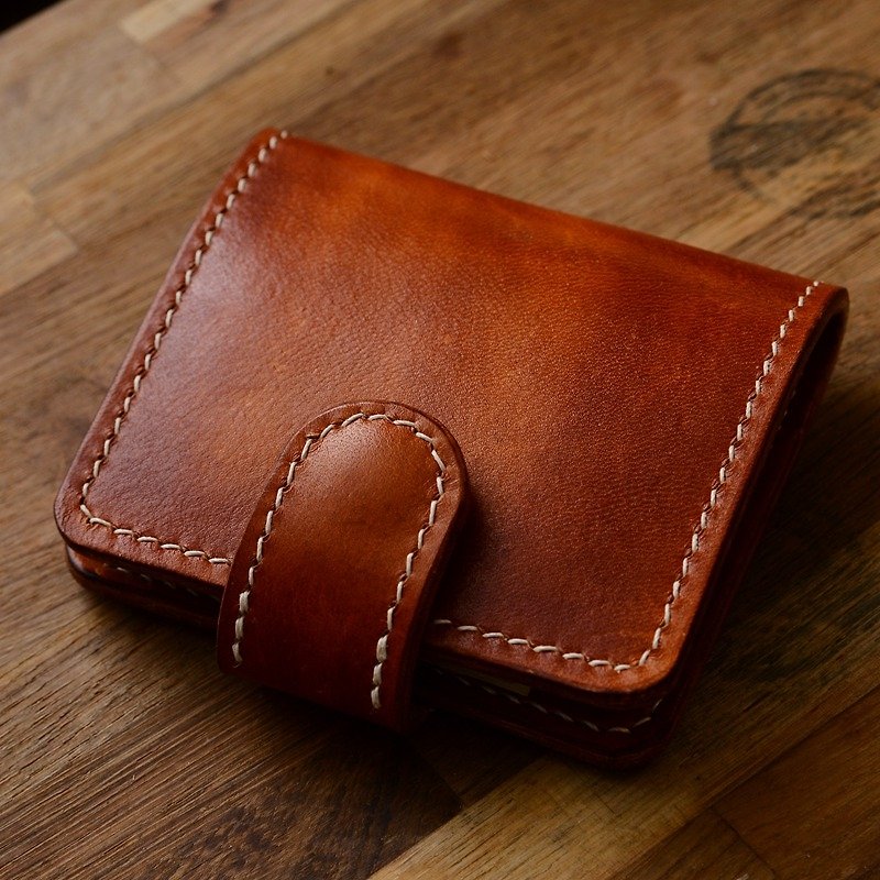 Cans hand-made handmade vegetable tanned leather cloth vintage small wallet small wallet mini retro wallet - ที่ใส่บัตรคล้องคอ - หนังแท้ สีส้ม