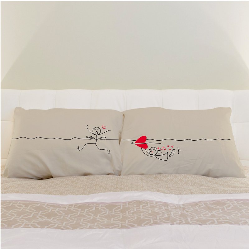 "Shark Attack" Boy Meets Girl couple pillowcase by Human Touch - Pillows & Cushions - Other Materials Khaki