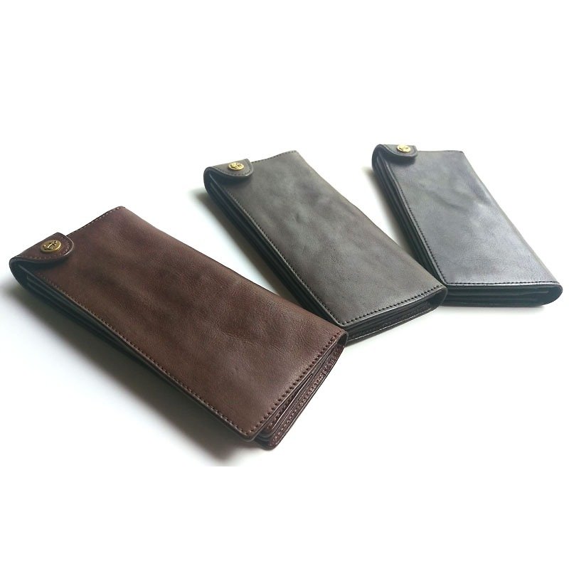 - Plant rub anchor Snap button long leather folder - Japan Shenglin company's leather goods brand Damasquina - Wallets - Genuine Leather Black