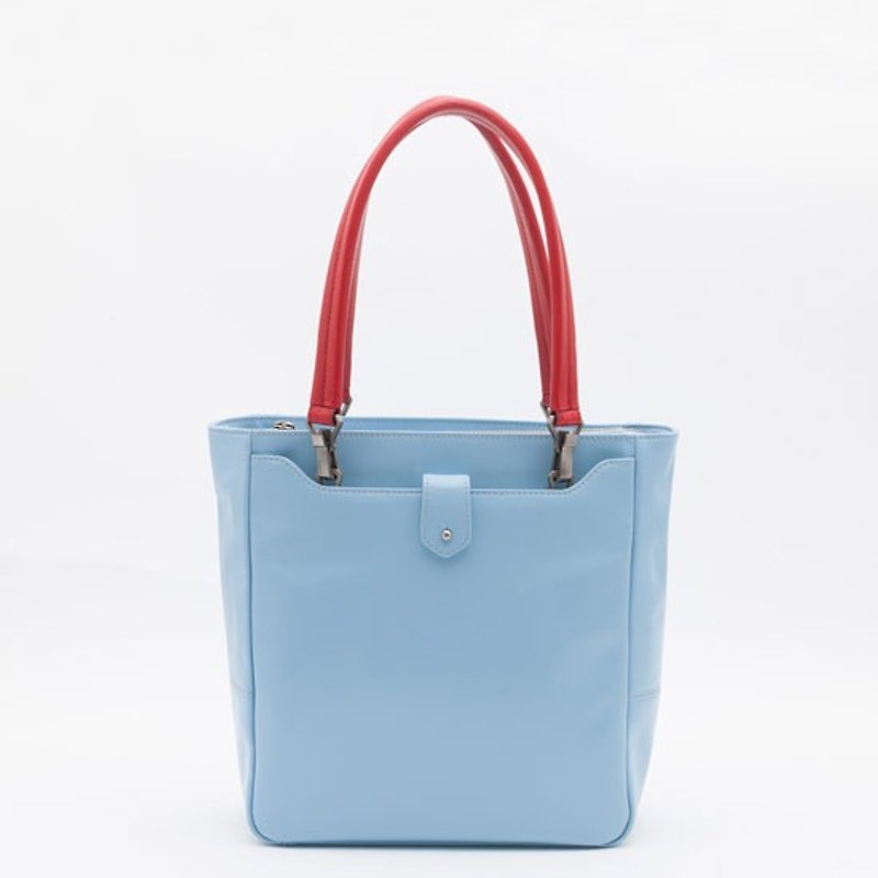 Gin handle custom leather tote bag - Sky Blue - Handbags & Totes - Genuine Leather Blue