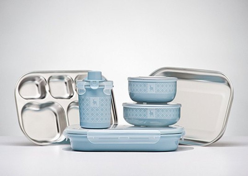 [Environmentally friendly tableware] Kangovou small kangaroo Stainless Steel safe children's tableware set-wild berry blue - จานเด็ก - สแตนเลส สีน้ำเงิน